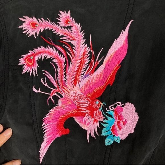 Vintage ESCADA SPORT Blazer Jacket 36~S SILK Black/Grey Pink-Embroidery-Peacock - Picture 5 of 16